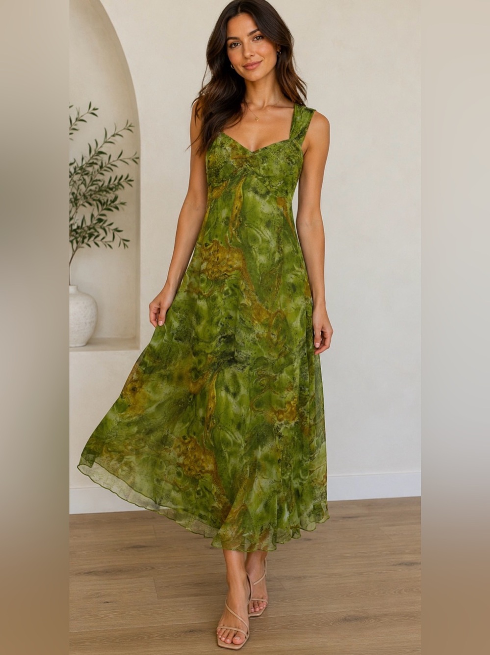Myracle brand Green Abstract Print Maxi Dress